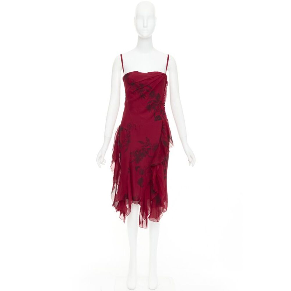 CHRISTIAN DIOR 2006 John Galliano Vintage Runway red silk floral dress FR40 M - Picture 8 of 8